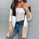 thumbnail image 4 of Mujeres Frente Abierto Outwear Color Block Sin Botones Manga Larga Punto Mujeres Abierto Frente Suéter Outwear para Otoño Invierno Caqui M, 4 of 8