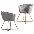 thumbnail image 2 of Velvet Accent Lotus Chair Set of 2, Modern Upholstered Lounge Chair with Metal Gold Plated Legs, Comfy Vanity Chair with 330LBS Weight Capacity for Living Room, Bedroom, Reading Room, Gray, 2 of 9
