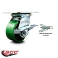 thumbnail image 2 of 4 Inch Green Poly on Cast Iron Caster with Roller Bearing and Brake/Swivel Lock, 2 of 2