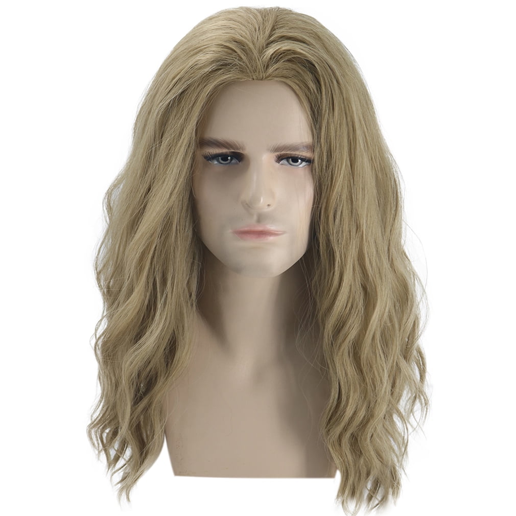 RightOn Blonde Wig for Tho-r Men's Shoulder length Wig Ash Blonde Wig Wavy Ash Blonde Hair Wigs for Halloween Cosplay Costume Party