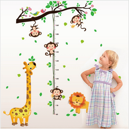 - Wall Sticker, JUSTDOLIFE Cute Cartoon Giraffe Monkey Height Removable Growth Chart Decal Quotes for Kids Living Room Bedroom Kindergarten Classroom Decor