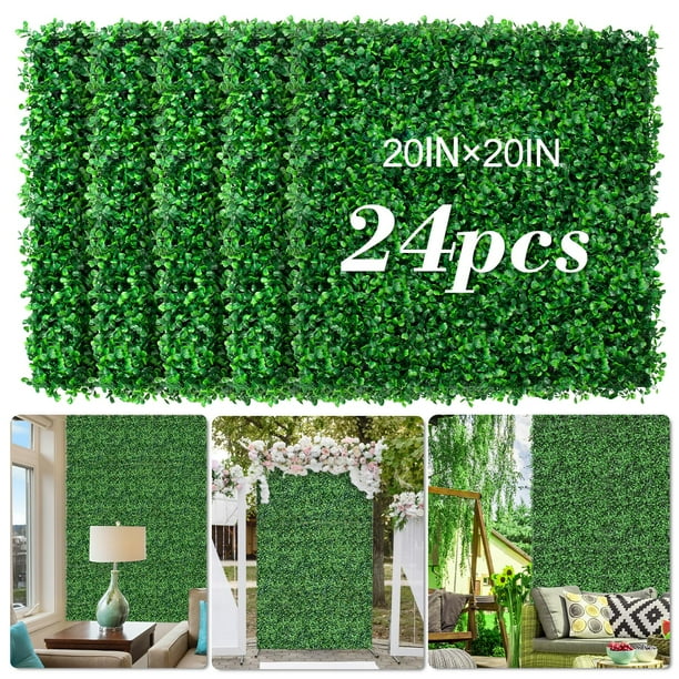 Pared de césped artificial AOKIE de 20 x 20 pulgadas con 24 setos de boj