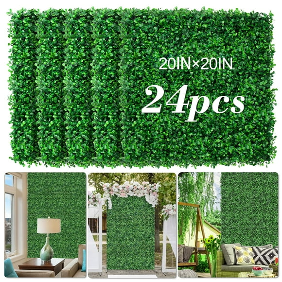 Pared de césped artificial AOKIE de 20 x 20 pulgadas con 24 setos de boj