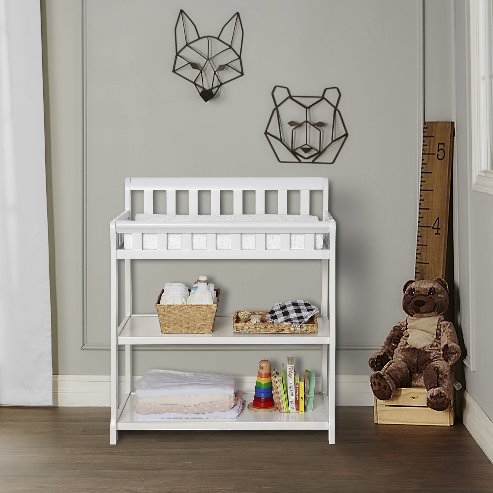 Nursery Essentials Bundle of Dream On Me Ashton 5-in-1 Convertible Crib, Dream On Me Ashton Changing table, with a Dream On Me Honeycomb Orthopedic Firm Fiber Standard Crib Mattress In White