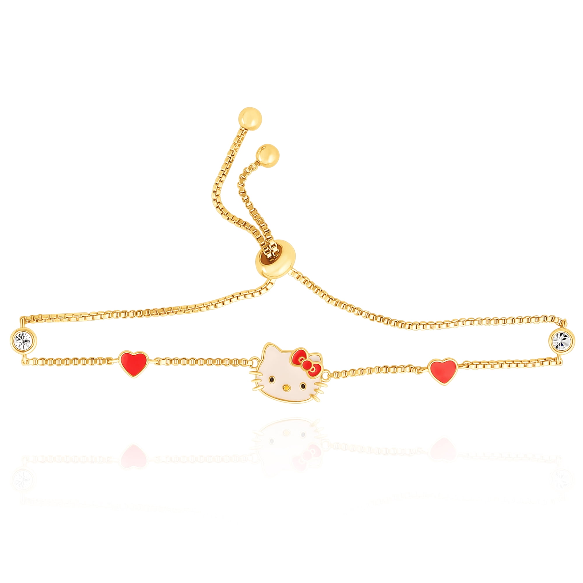 Sanrio Hello Kitty Flash Yellow Gold Plated Station Heart and Crystal Bracelet