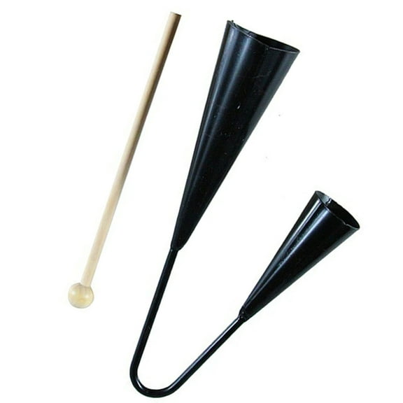 GOOHOCHY Agogo Bell for Kids Two Tone Samba Percussion Instrument Durable Metal and Wood Black 10.5 Inch