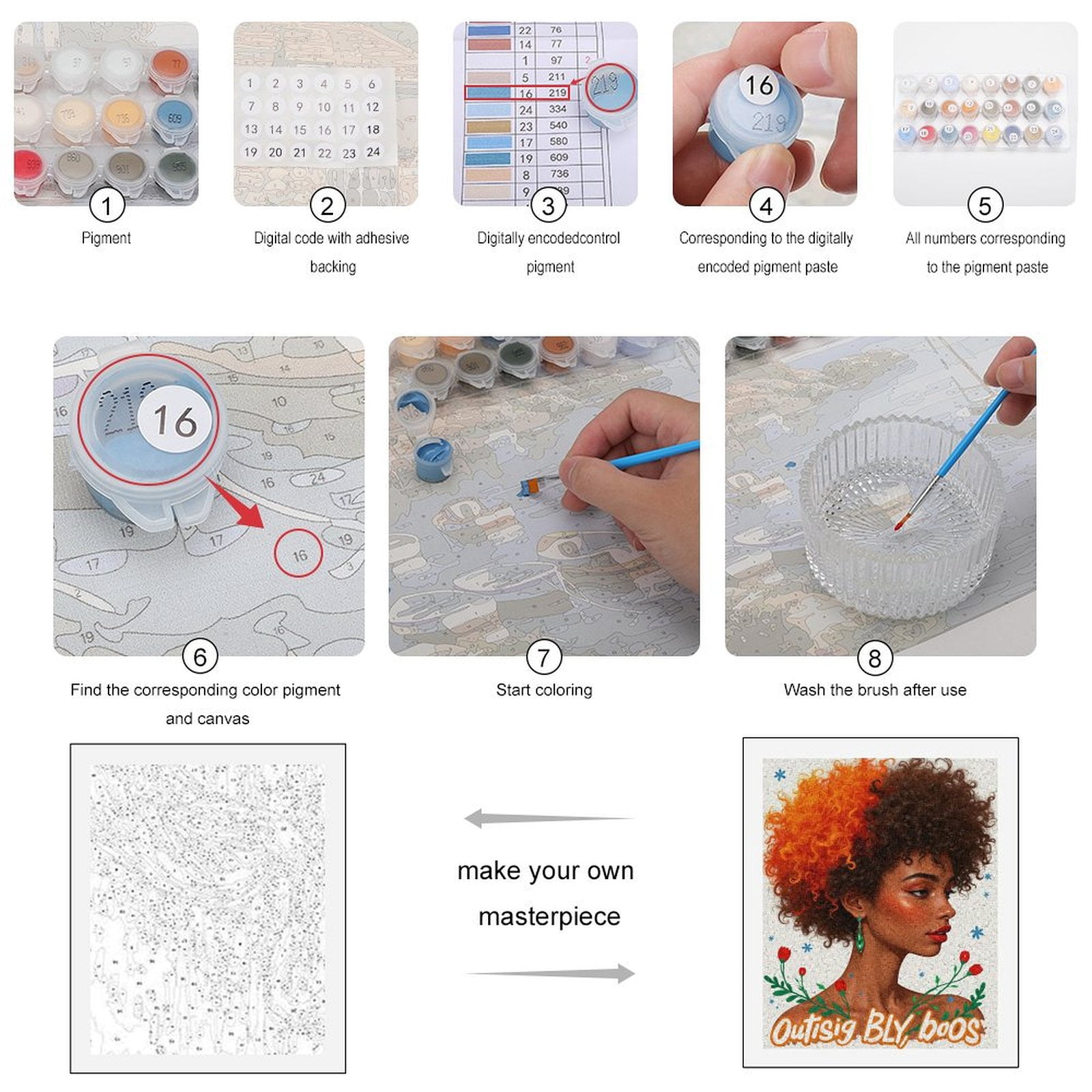 Paint By Numbers Kit for Adults Beginner - DIY Orange Curls Floral Portrait Art Canvas Painting Kits for Adults, Frameless Paint By Number for Adults for Home Wall Decor 16x20 Inch