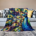 thumbnail image 2 of GOSMITH Bed Watercolor Peacock Art Peacock Waist Lumbar Flannel Blanket White, 2 of 6