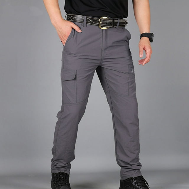 Leodye Pantalon Cargo pour Hommes Multi-Poches Pantalon Élastique Taille Séchage Rapide Pantalon de Travail Classique Décontracté Randonnée Gris 12(TTG)