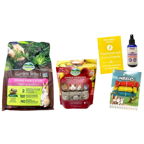 Oxbow Garden Select Young Rabbit Food (4 lbs) | Percy Loves Pal Furresher, Chew Toy, Oxbow Rewards Treats, & MerlinsMart Zine