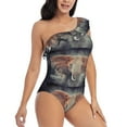 thumbnail image 3 of Wukai Elephant in Smoke Chic One Shoulder Swimwear with Ruffle Design and Tummy Control Skirt: Fashionable, Supportive, Comfortable for Beach-Small, 3 of 7