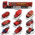 thumbnail image 3 of 19 in 1 Fire Truck with Firefighter Toy Set, Mini Die-cast Fire Engine Car in Carrier Truck, Mini Rescue Emergency Double Side Transport Vehicle for Kid Child Boy Girl Birthday Christmas Party Favors, 3 of 7