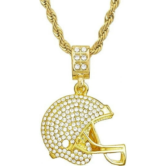 Hip Hop Rope Chain 14k Gold Plated Iced Football Helmet Pendant 20"  Necklace HC 1049 G