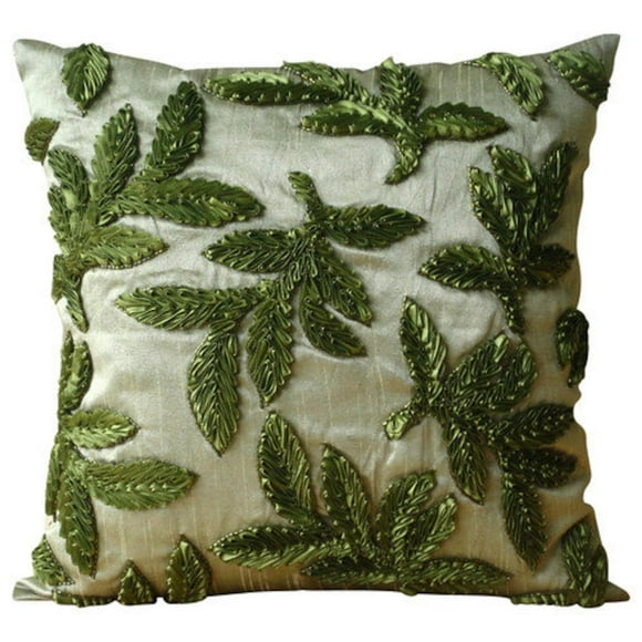 The HomeCentric Euro Pillow Shams, Green Euro Size Pillow Shams Pack of 2, 26x26 inch Silk European Shams, Nature & Floral, Leaf, Ribbon , Tropical European Sham Pillow Covers - Leafy Days