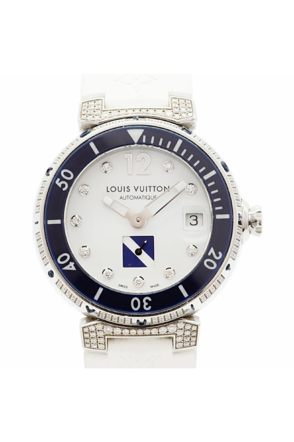Pre-Owned Louis Vuitton Tambour Diving Q113C White Dial Watch for Men and Women