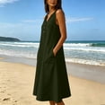 thumbnail image 6 of Atogsazn Womens Summer V Neck Dress Dressy Casual Button Sleeveless Midi Dresses Flowy A-Line Sundress with Pocket Beach Army Green L Fashion, 6 of 8