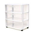 thumbnail image 1 of HOMZ Drawer Tower, 3-Tier Clear Plastic Wide Rolling Storage Cart, Removable Wheels, White, 1 of 4