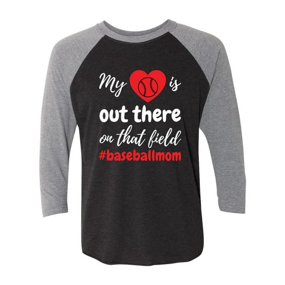 My Heart Is Out There Baseball Mom Raglan Short Sleeve T-shirt-Premium Heather/Vintage Black-xxxl