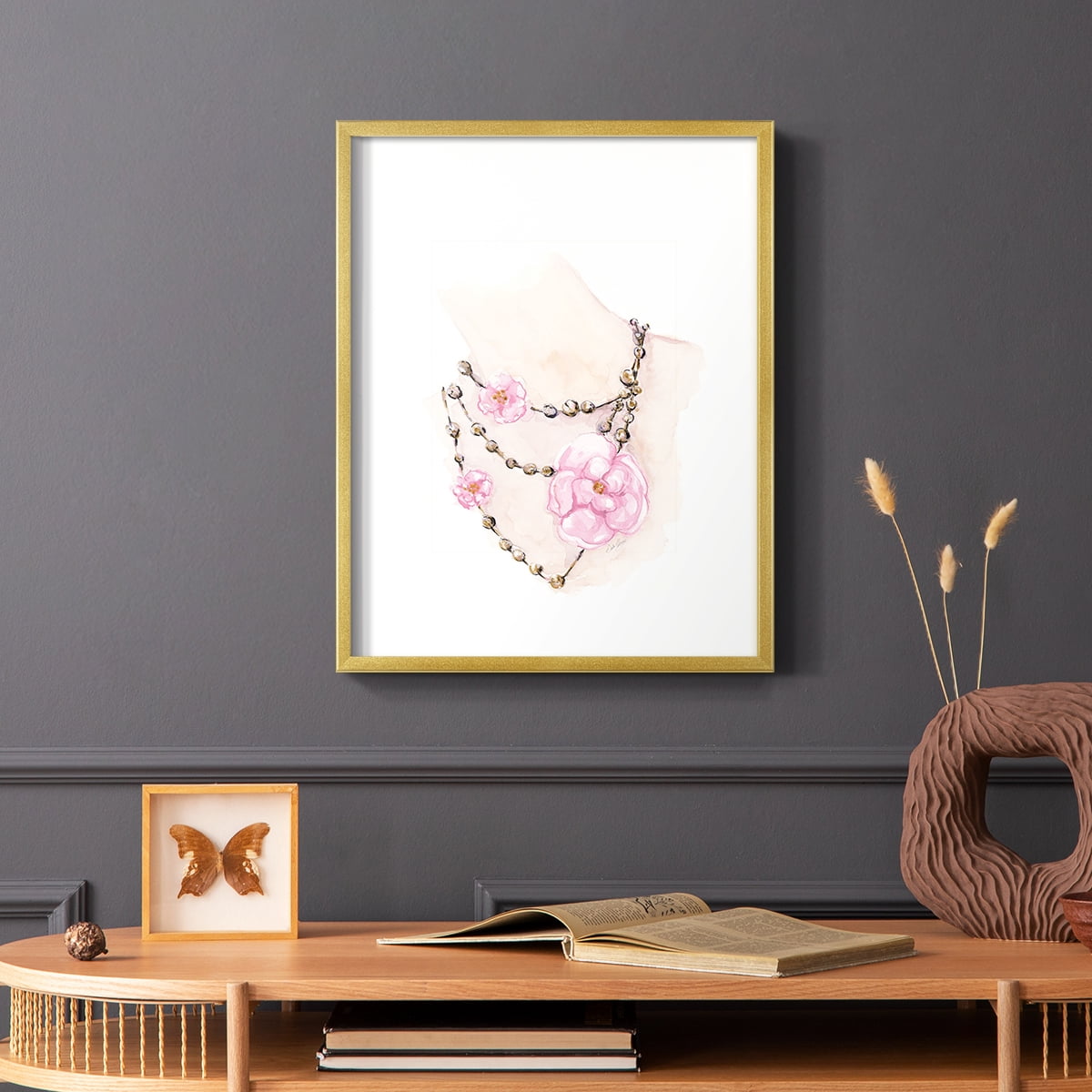 Bead Floral Necklace in Paper Solid Wood 16 x 20 Framed Print