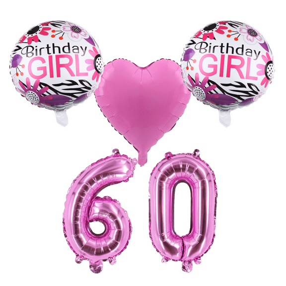 60th Birthday Girl Party Balloons Pink Floral Number Balloons