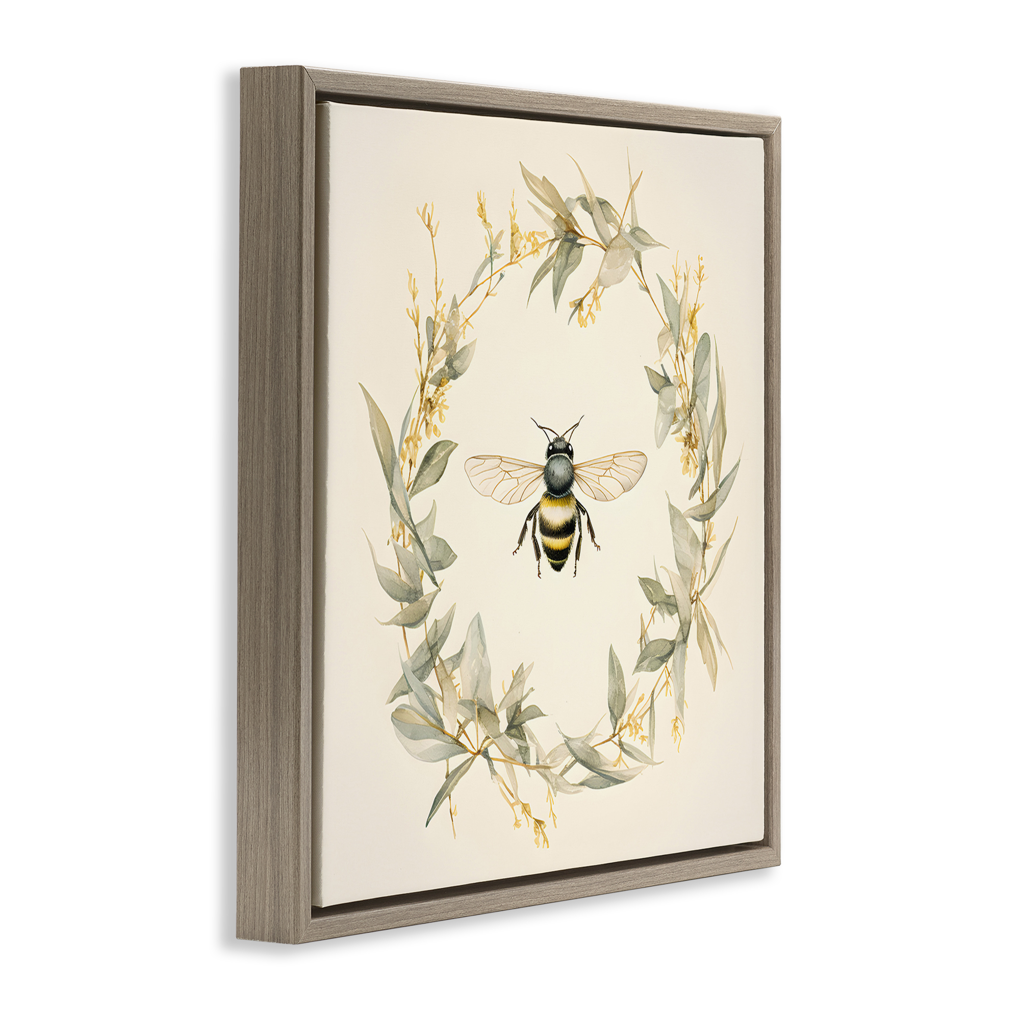 Stupell Industries Soft Bee Wreath Animals & Insects Painting Brown Floater Framed Canvas Art Print Wall Art, 18 x 18