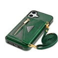 thumbnail image 2 of Mantto Case for iPhone 16, Women Wallet Cover with Crossbody Adjustable Shoulder Strap, Zipper Premium PU Leather Magnetic Back Flip Card Pocket Phone Case For iPhone 16, Green, 2 of 10