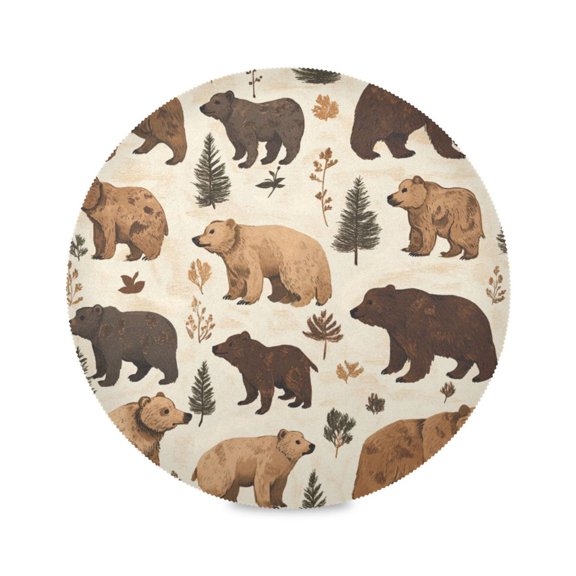 WOBOGO Brown Bear Round Placemats Set of 6 Heat Resistant Washable Kitchen Table Decorations 15.4in