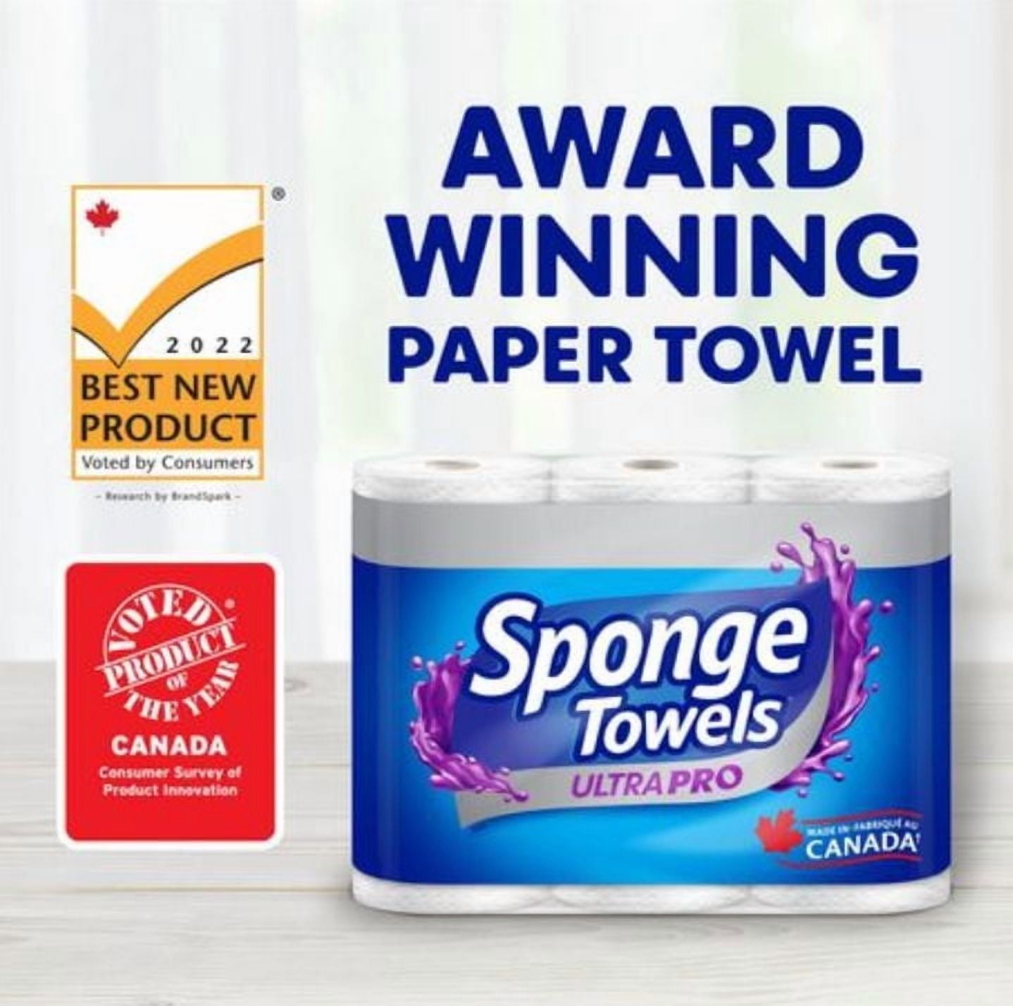 SpongeTowels UltraPRO Ultra Strong & Absorbent Paper Towel, Choose-A-Size® Sheets, 6 Double Rolls = 12 Regular Rolls