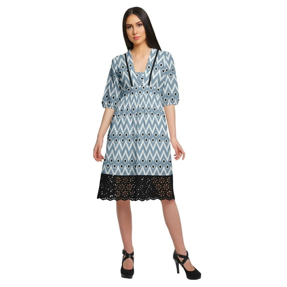 Moomaya Short Sleeve Dress For Women Printed Cotton Evening Dress Casual Wear