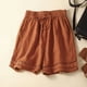 thumbnail image 2 of Pantalones cortos de lino finos de verano para mujer: encaje retro calado, cintura elástica, pantalones informales, tallas M-XXXL, tejido de algodón, 2 of 3