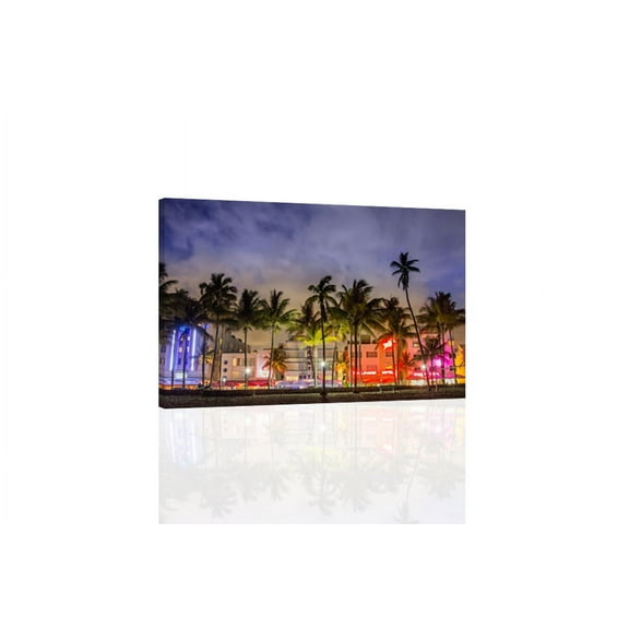 Miami Beach Night Florida - CANVAS OR PRINT WALL ART