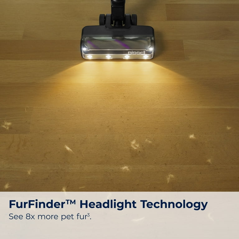 Bissell PowerClean FurFinder 200W Self-Standing Cordless Vacuum w/Tangle Free Brush Roll, Strong Suction, Removeable Battery, Upholstery Tool & Bright Headlights, Black & Purple, 4031