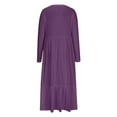 thumbnail image 3 of Women Dresses Fall Winter Round Neck Casual Fashion Loose Split Wrinkle-Free Long Sleeve Long Waist Maxi Vacation Dress with Pockets Oversize Dresses for Curvy Women Purple S-2XL, 3 of 5