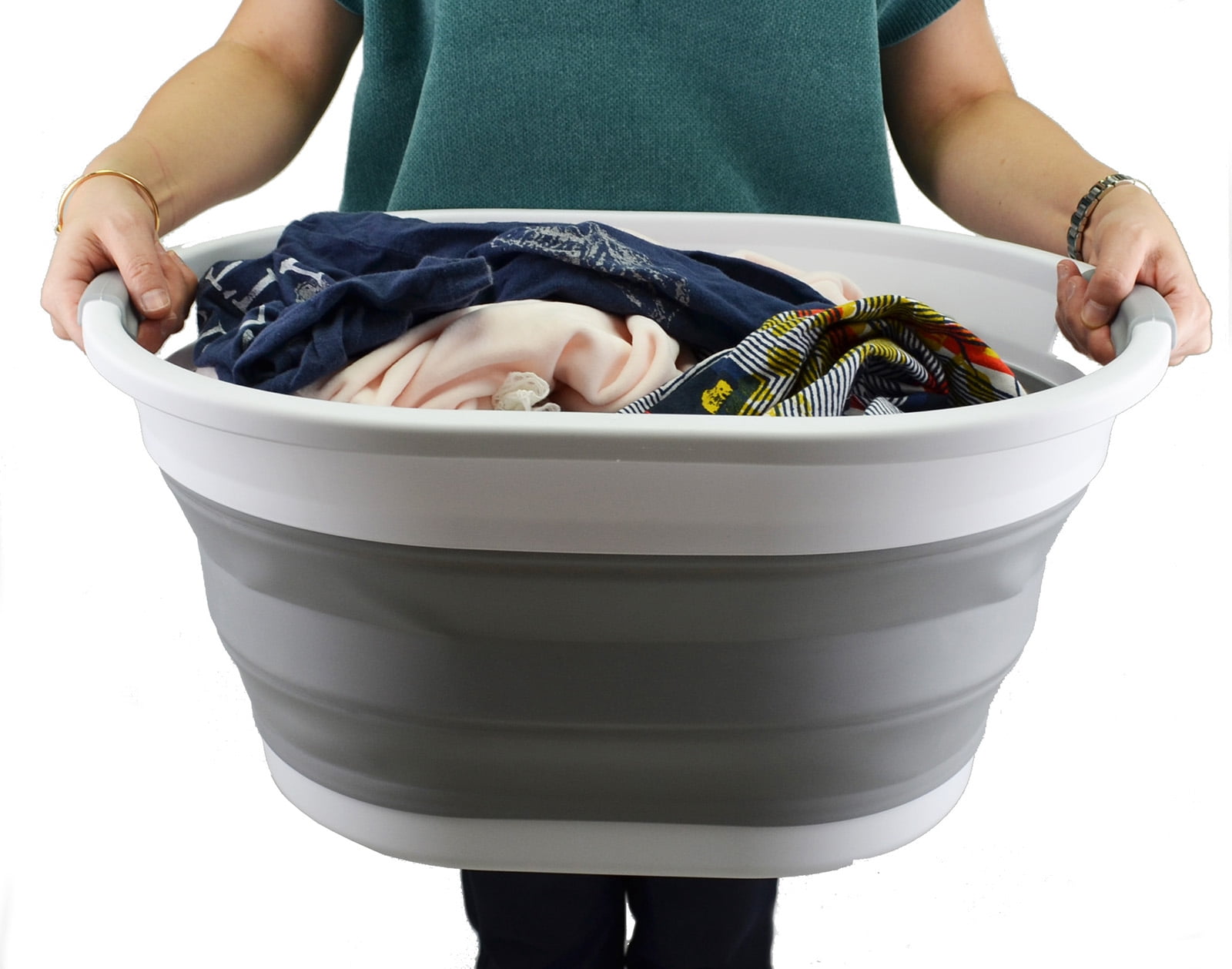 SAMMART 32L (8.4 gallon) Collapsible Plastic Laundry Basket - Foldable Pop Up Storage Container / Organizer - Portable Washing Tub - Space Saving Hamper / Basket, Water Capacity: 24L
