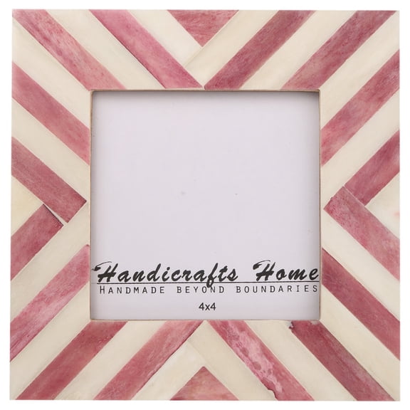 Handicrafts Home 4x4 Photo Frame – Chevron Herringbone Purple Handmade Bone Inlay Wooden Frame