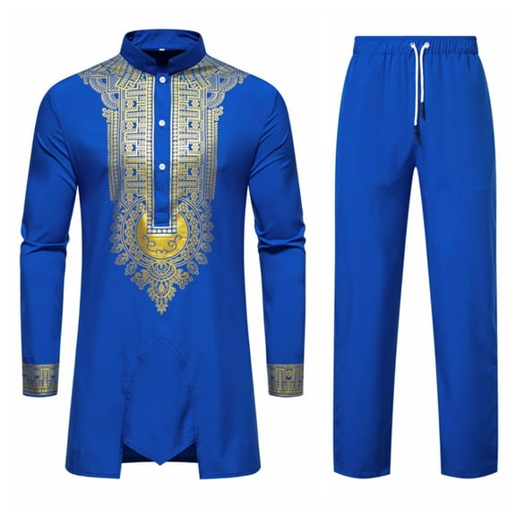 Wavsuf Sweatsuits 2pcs Sets Mens Jogger Set Long Slim Shirt Sweatshirt and Sweatpants Blue Size L