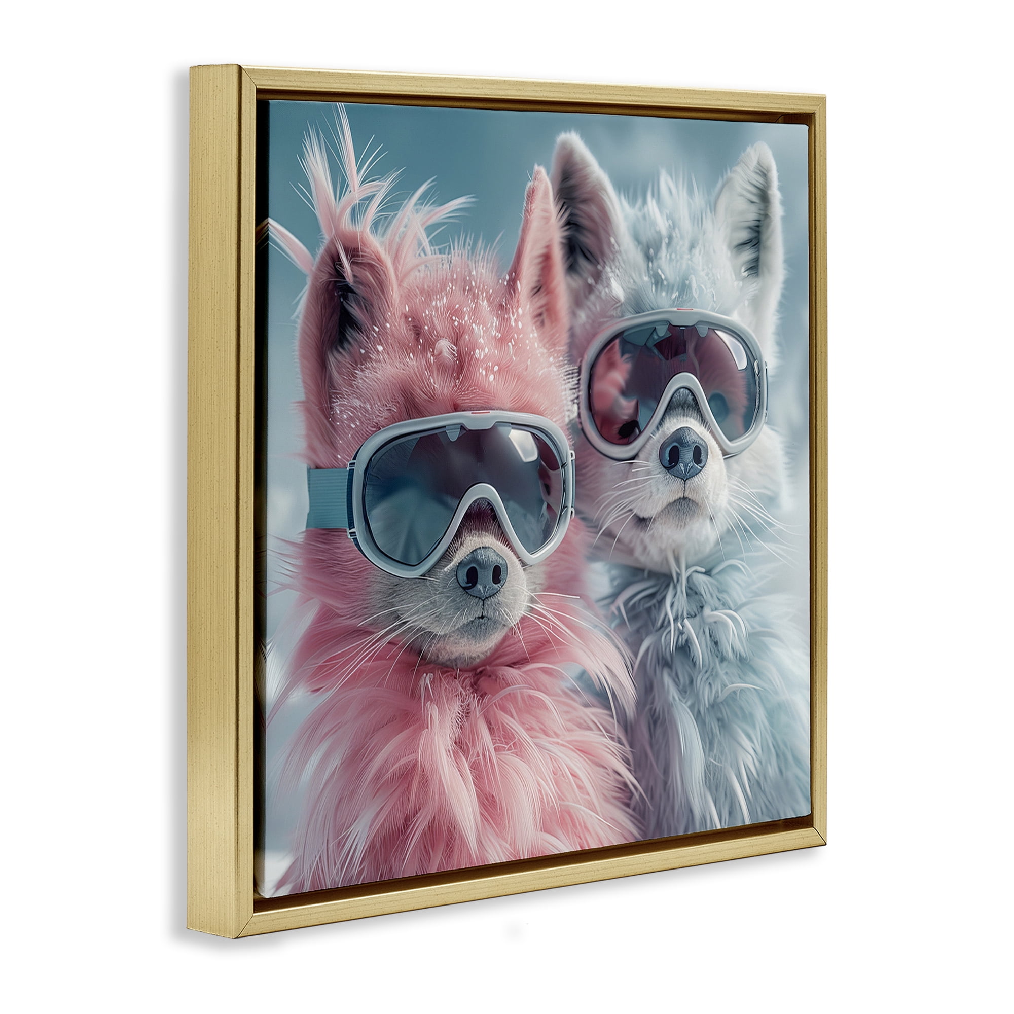 Stupell Industries Foxes in Winter Goggles Animals Painting Gold Floater Framed Canvas Art Print Wall Art, 18 x 18