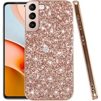 Compatible with Samsung S22 Case Glitter Shockproof, for Samsung Galaxy S22 Phone Case Bling Sparkly Soft TPU and PC Silicone Shiny Girl Women Thin Protective Cover (Rose Gold)
