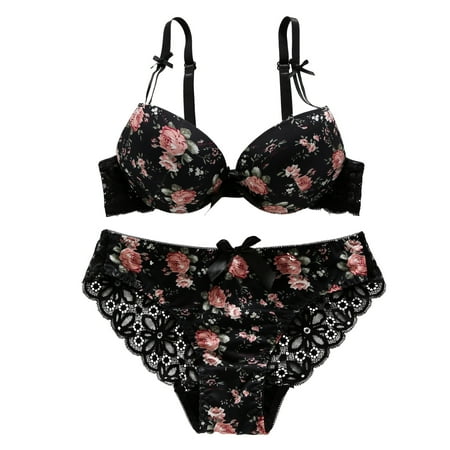 

Spdoo Women s Push Up Embroidery Bras Set Smoothing Thin Padded Underwire Lingerie Bra and Panties Black 36/85B