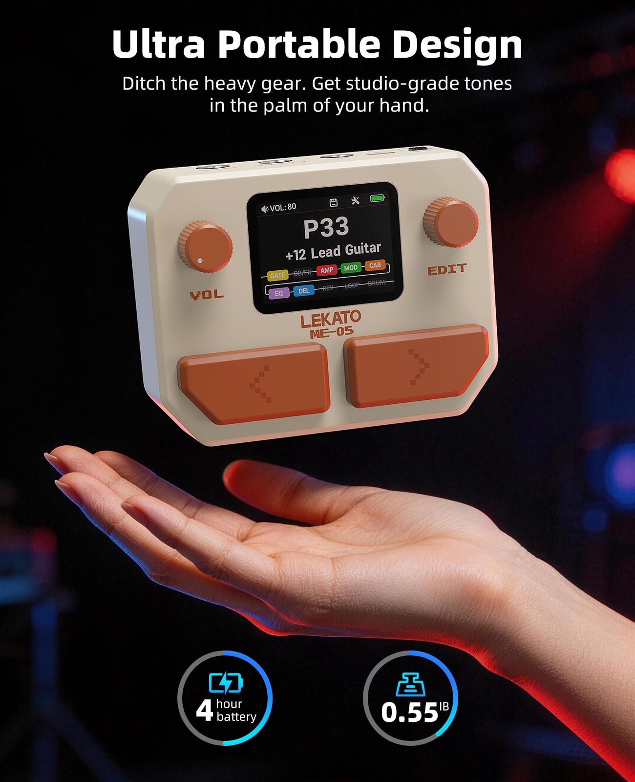 LEKATO Mini Guitar Amp 5W Rechargeable Electric Guitar Amplifier Clean&Overdrive Effects Bluetooth Guitar Amp Portable for Daily Practice