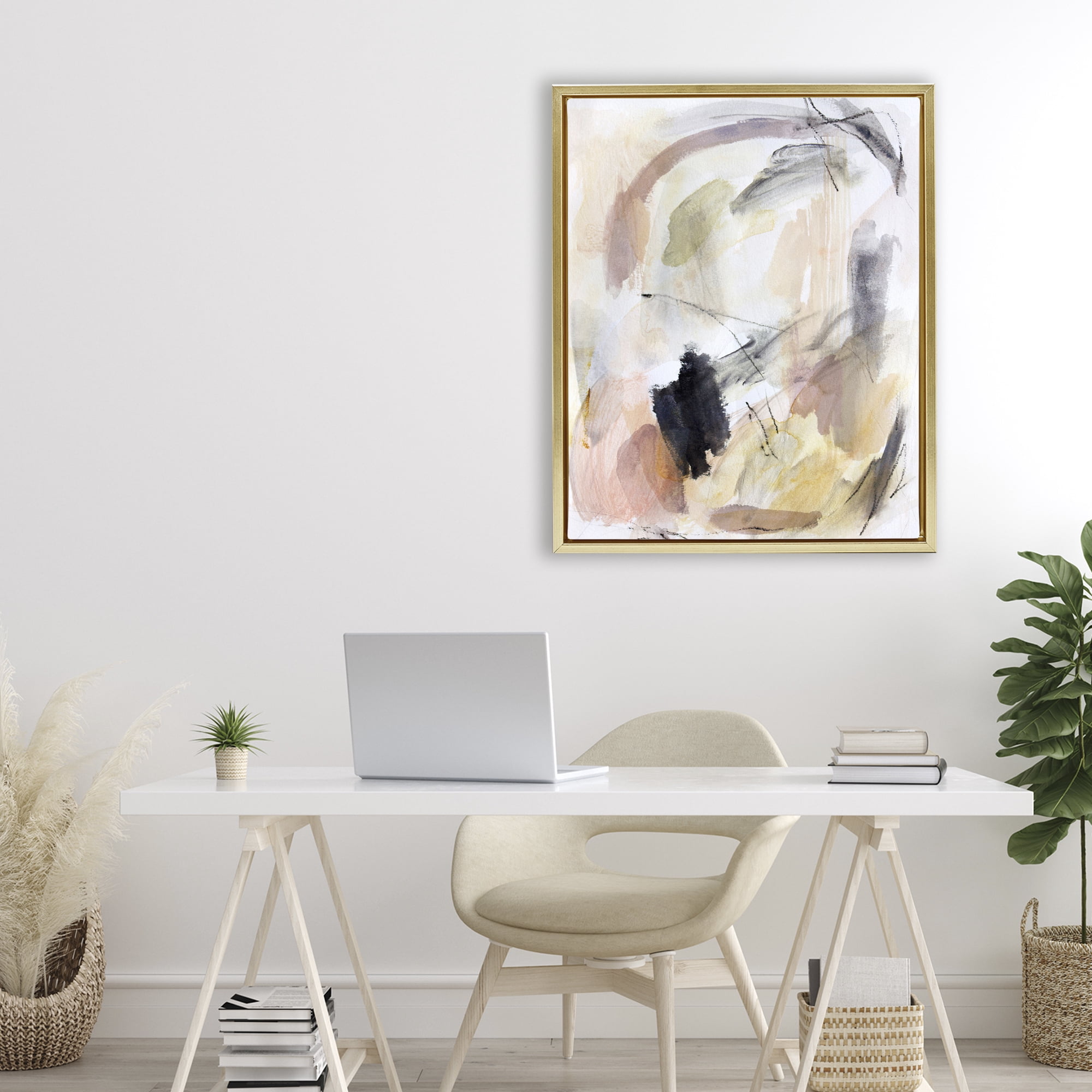 Stupell Industries Chaotic Sketches Paint Strokes Gold Framed Floater Canvas Wall Art, design by Hope Bainbridge