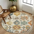 thumbnail image 3 of Farmhouse Morocco Large Area Rugs for Bedroom Living Room, Soft Non Slip Carpet Bedside Rug, Boho Abstract Shabby Texture Art Round Floor Cover Kitchen Accent Rug 6' for Dining Room/Office, 3 of 9