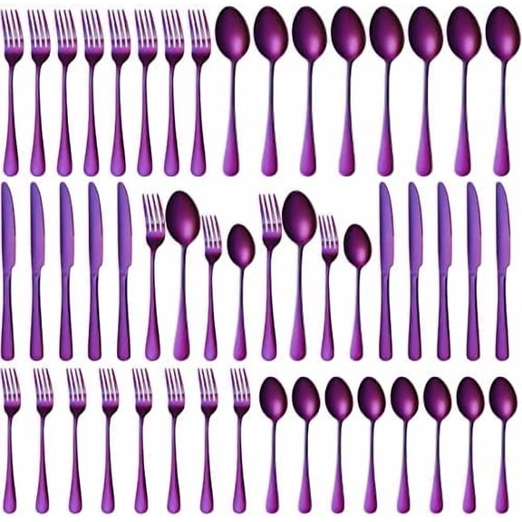 50 Pieces Purple Silverware Set Service for 10 Stainless Steel Flatware Set Metal Utensils Set Tableware Cutlery Set Including Knife Forks Spoons for Home Wedding Restaurant Table Dishwasher Safe