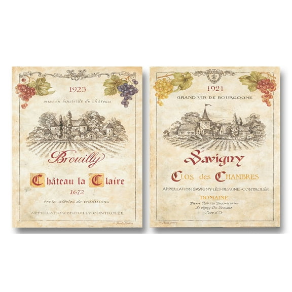 Brouilly & Savigny Vintage French Wine; Two 8x10in Poster Prints