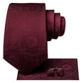 thumbnail image 3 of Hi-Tie Burgundy Tie Sets for Men Dark Red Floral Silk Necktie Pocket Square Cuff-links Sets Wedding Business Holiday, 3 of 5
