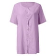 thumbnail image 4 of Riforla Women V Neck Top Shirt Pullover Solid Color Comfortable Shirt Short Sleeve Loose Elegant Shirt Dress Womens Tops Casual Purple XXL, 4 of 5