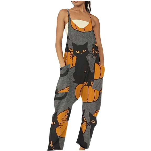 BEFOKA Womens Jumpsuits Casual Sleeveless Boho Wide Leg One Piece Jumpsuits with Pocket Crewneck Baggy Overalls Date Night Vacation Womens Rompers For Summer L