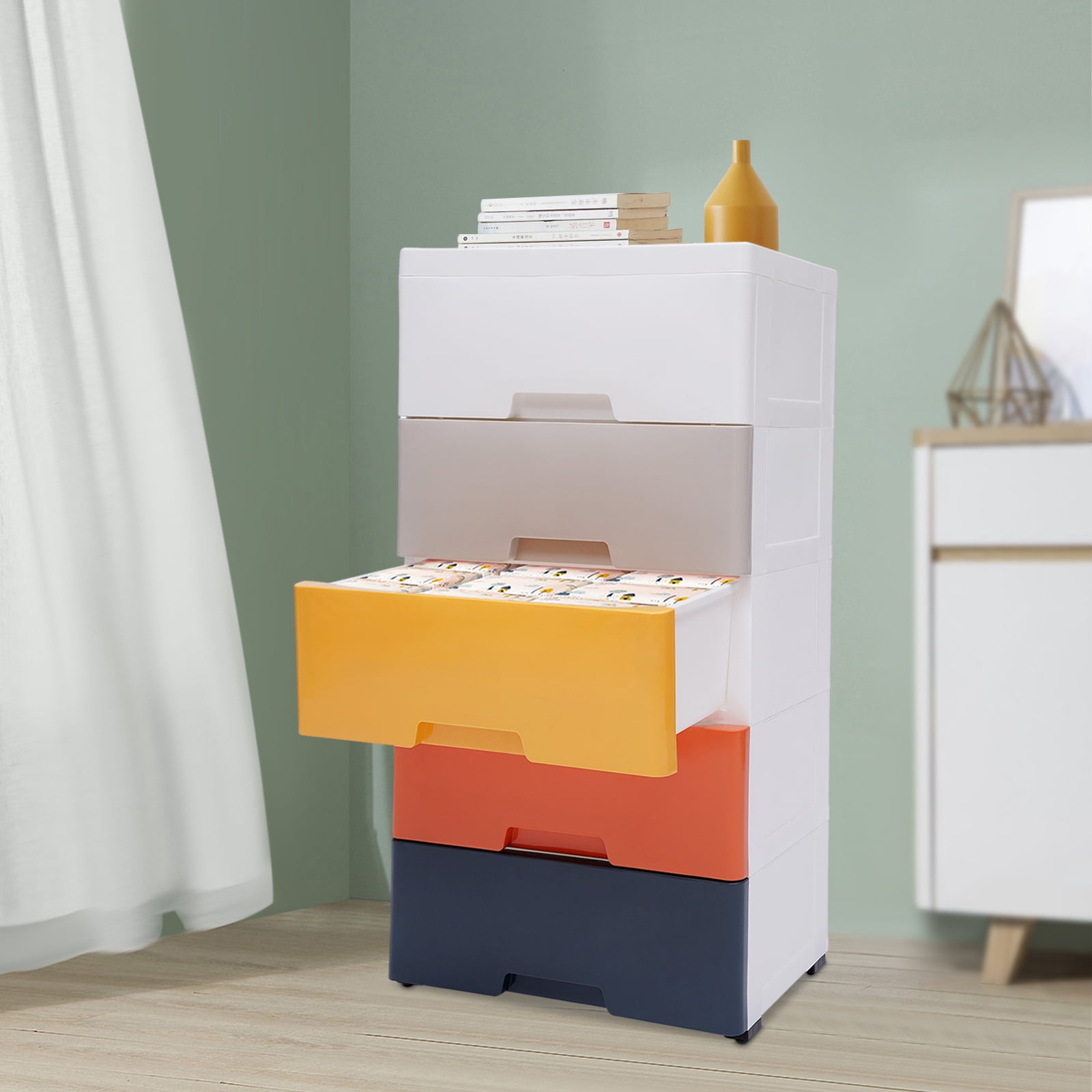 Plastic Drawers Dresser Storage Cabinet 5 Drawer Stackable Vertical Clothes Storage Tower, Bedroom Tall Small Chest Closet, Organizer Unit for Hallway Entryway Home (Colorful)
