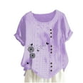 thumbnail image 2 of Blouses pour Femmes, Mode Féminine Imprimée Confortable Ample Manches Courtes Blouse Boutonnée Col Rond Décontracté, 2 of 4