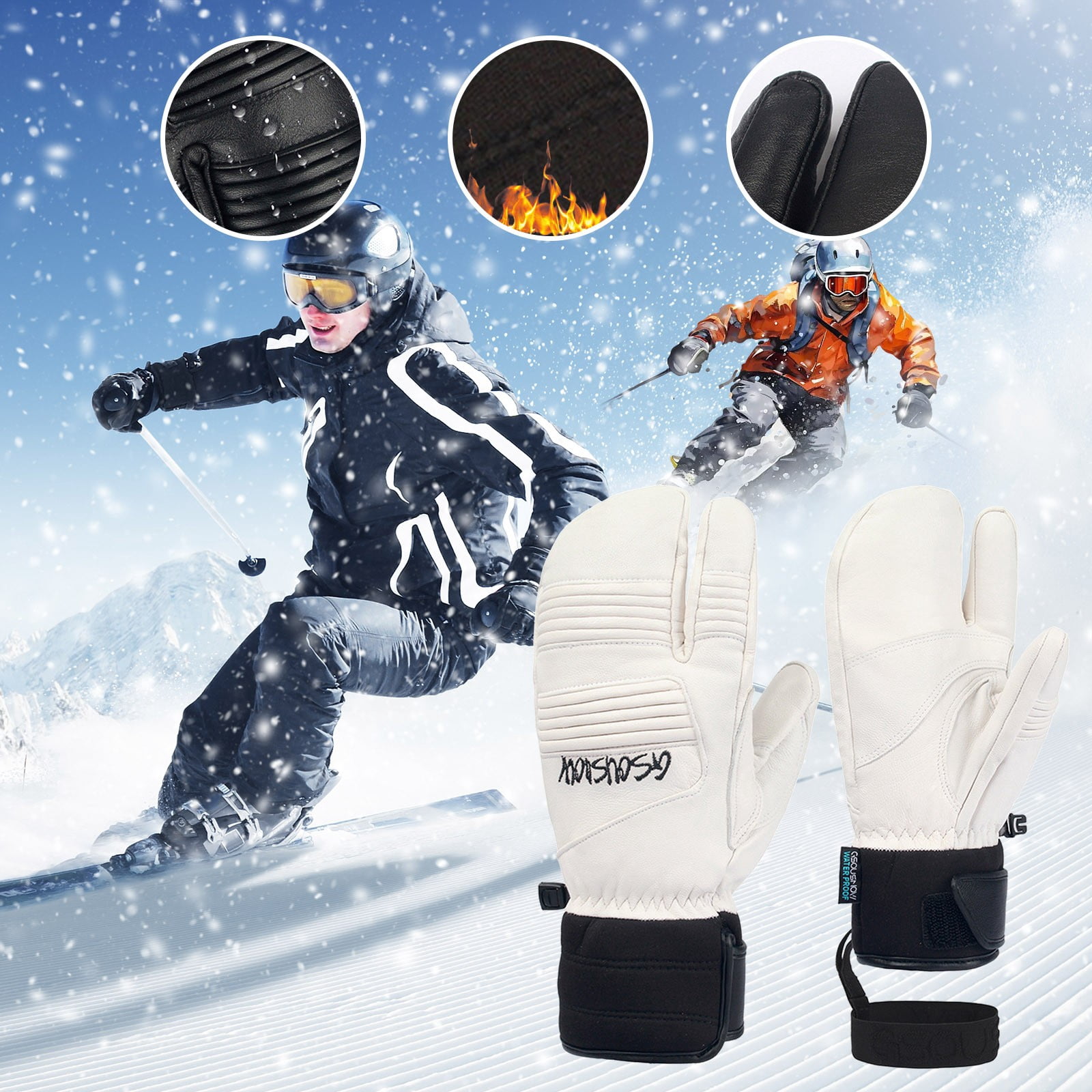 Men's Ski Gloves for Extreme Cold Weather Insulated with Sheepskin for Maximum Warmth and Grip Size:S